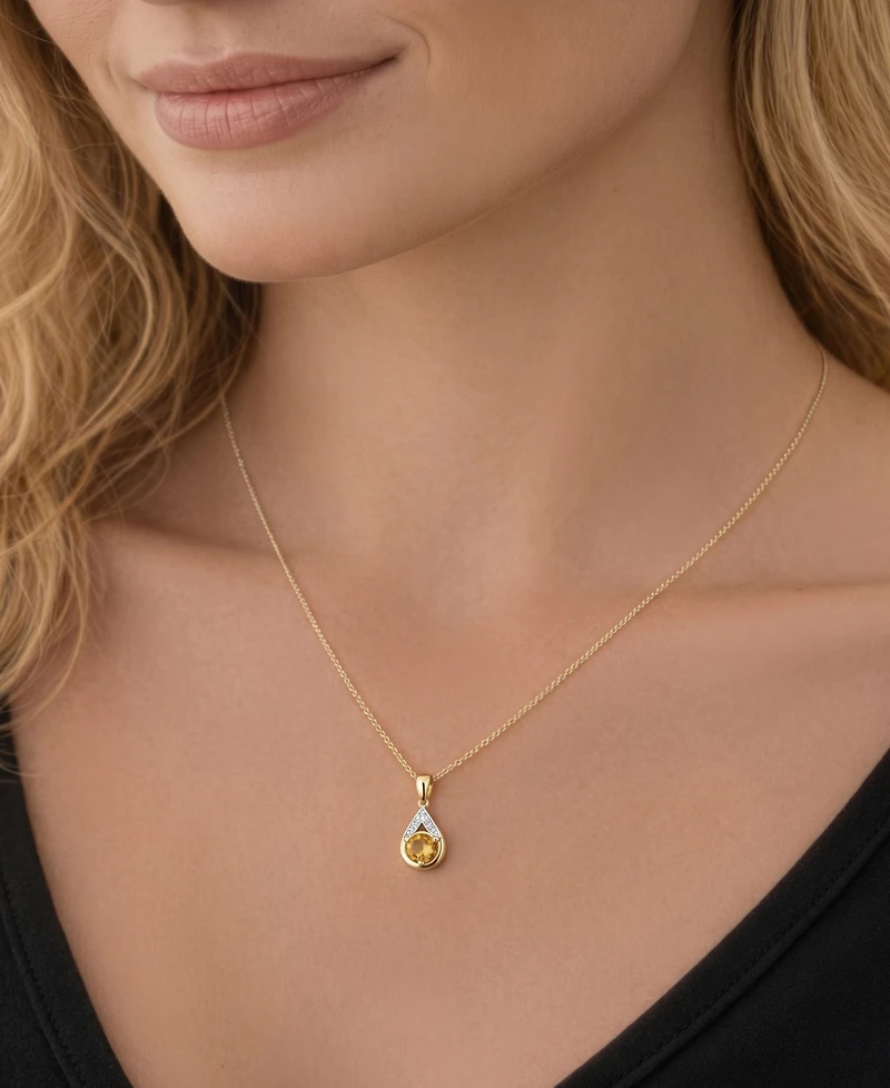 Macy's 2-Piece Citrine (7/8 ct. t.w.) Pendant Necklace & Matching Earrings Set in 14k Gold Over Sterling Silver