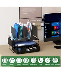 Danrong Metal Desk Organizer with Vertical File Holder Drawer Pen Multi-Functional Storage for Home Office School