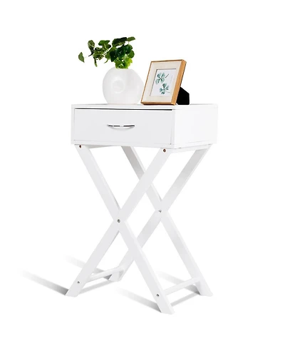 Costway Nightstand X-Shape Drawer Accent side End Table Modern Home Furniture
