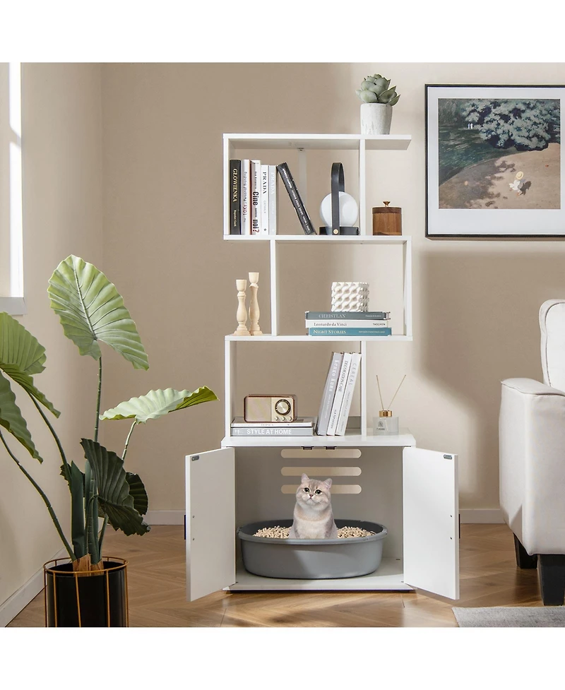 Ruie 56 Inch Tall Cat Litter Box Enclosure Cabinet with Storage Shelves