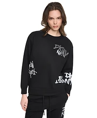 Dkny Sport Women's Graffiti Logo Crewneck Graphic Long-Sleeve Sweatshirt