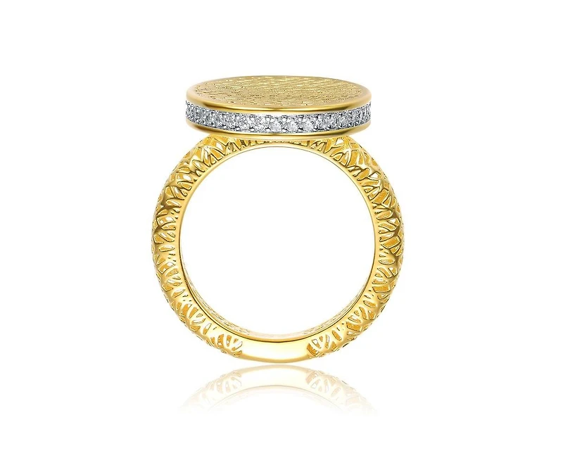 Rachel Glauber Radiant 14K Gold Plated Mesh Brilliant Cz Pave Ring