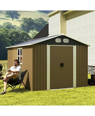 Streamdale Furniture 8x12 Feet Outdoor Metal Storage Shed With Lockable Door
