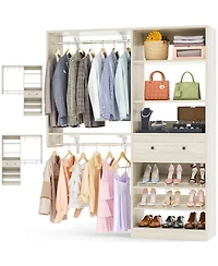 Aheaplus 5FT Reversible Wood Closet Organizer with 2 Hanging Rods and Shelf