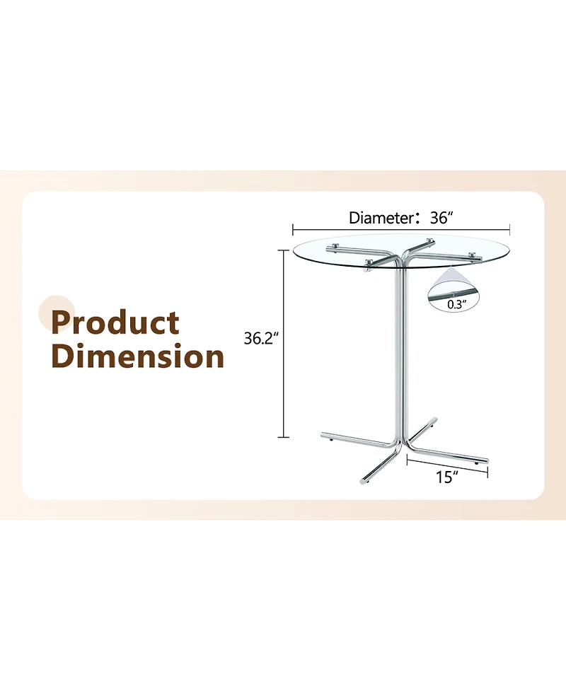 Streamdale Furniture Tempered Glass Round Glass Bar Table