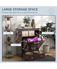 Ruie Pet Feeder Station Storage Cabinet with Raised Dog Bowls and Side Hooks