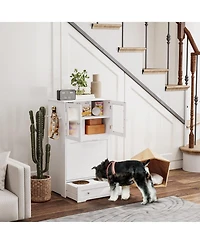 Ruie Dog Feeding Station with Two Storage Cabinets Raised Bowls and Anti Tip Kit