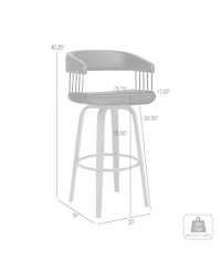 Clihome Leather Bar Stool with Metal Backrest, Modern Upholstered Counter Height Chair, Wood Leg Kitchen Island Stool