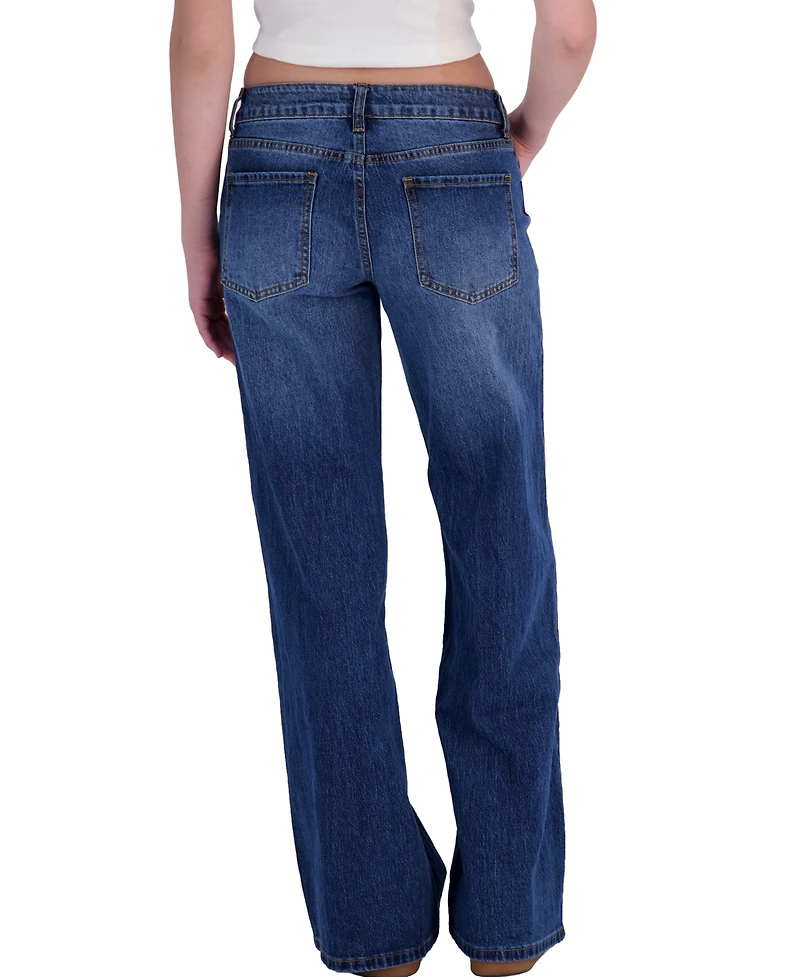 Em & Cass Juniors' Low-Rise Wide-Leg Denim Jeans