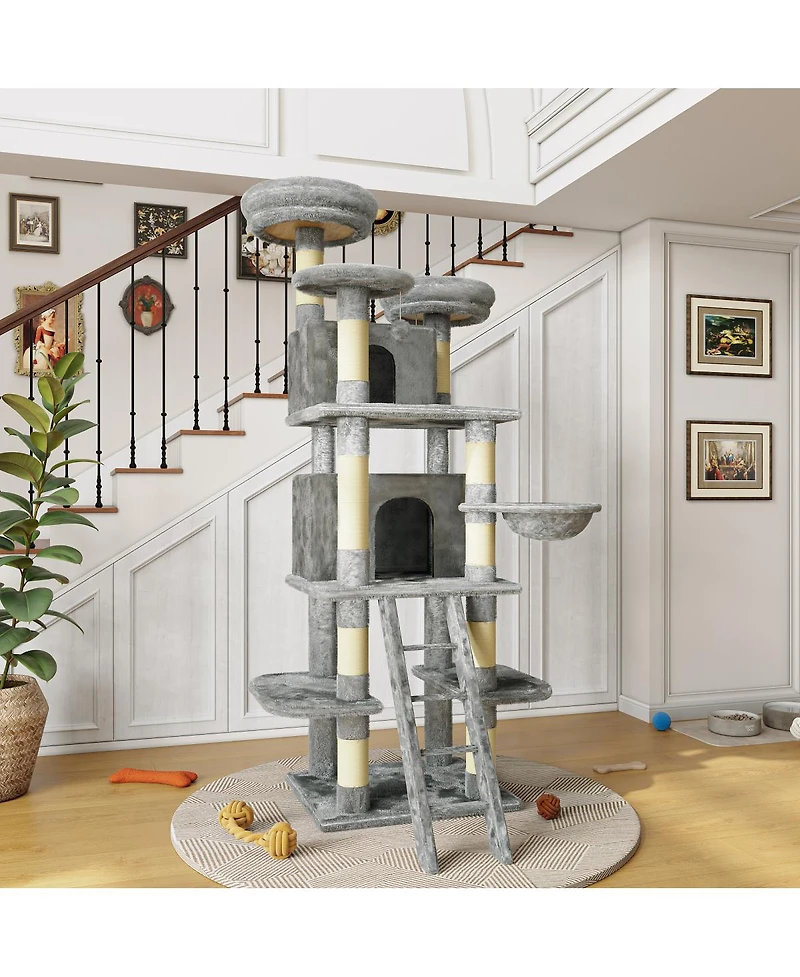 Streamdale Furniture 70.87Inch Cat Tree with 2 Condos, 3 Perches, Hammock, and Sisal Scratching Posts