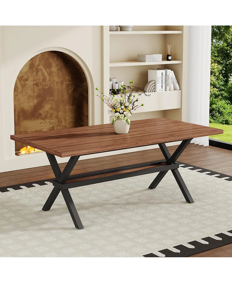 Streamdale Furniture 71" Walnut Mdf Splicing Dining Table with X-Shaped Metal Frame