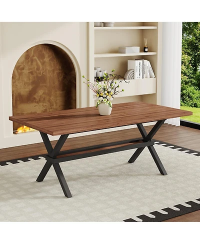 Streamdale Furniture 71" Walnut Mdf Splicing Dining Table with X-Shaped Metal Frame