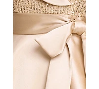 Xscape Women's Sequined Tuxedo Belted Ball Gown