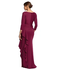Xscape Women's Scuba Long Sleeve Ruffle Gown