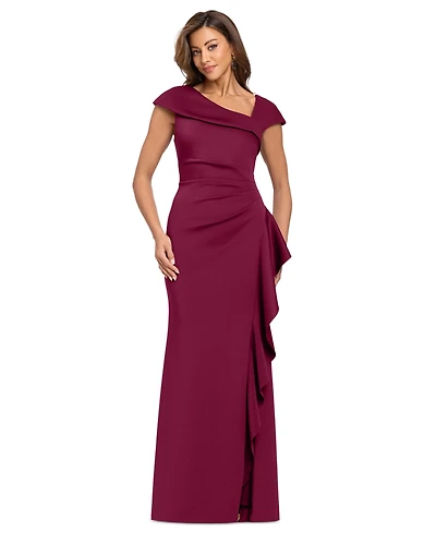 Xscape Women's Asymmetric Neck Side Ruffle Gown
