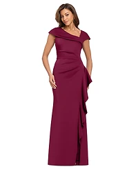 Xscape Women's Asymmetric Neck Side Ruffle Gown