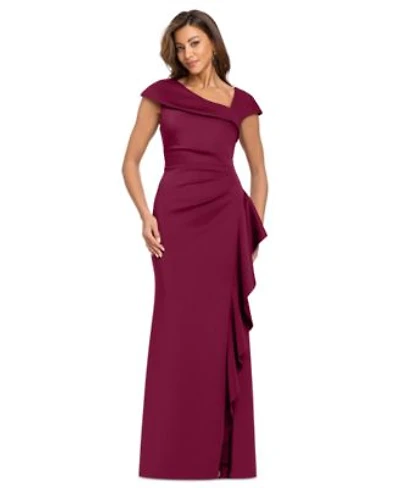Xscape Womens Asymmetric Neck Side Ruffle Gown