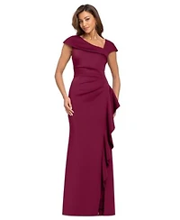 Xscape Womens Asymmetric Neck Side Ruffle Gown