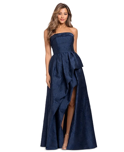 Xscape Women's Brocade Strapless Ruffle Gown