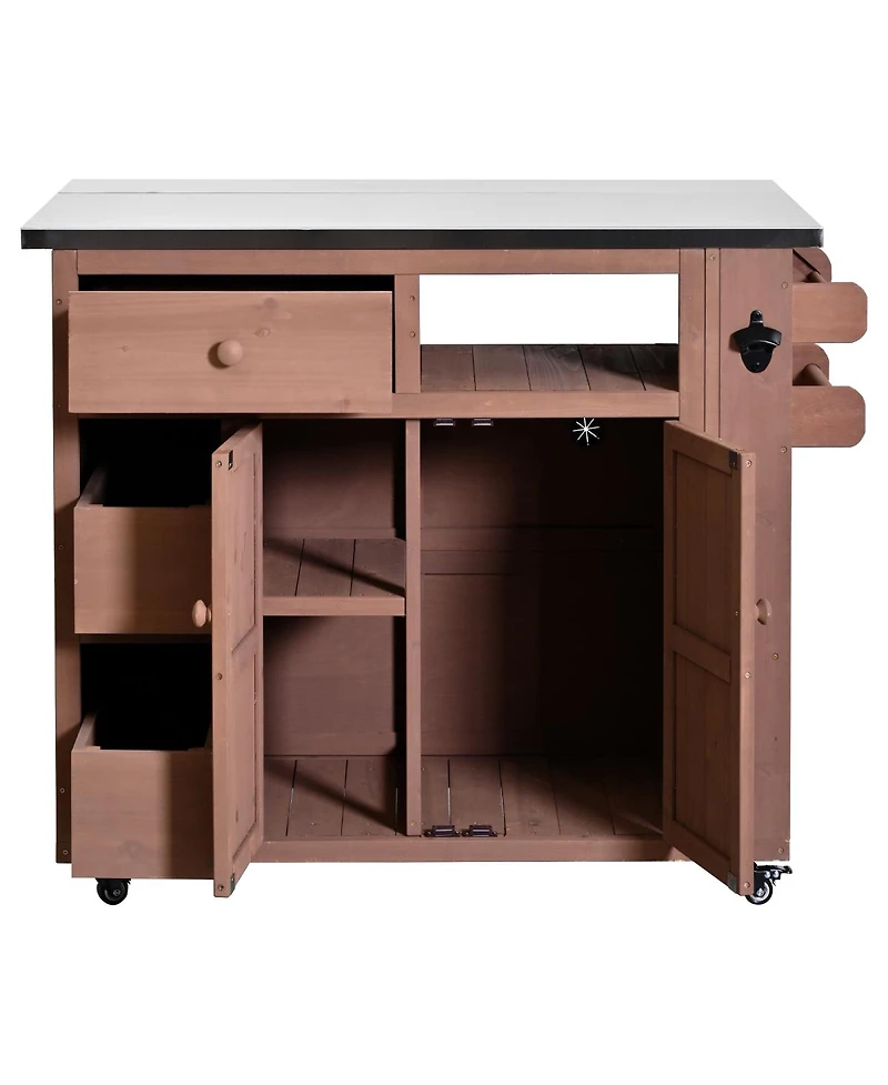 Streamdale Furniture Outdoor Extendable Wood Kitchen Island With Stainless Steel Top