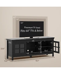 Aheaplus 55" Tv Stand with Charging Station and Led Lights, Glass Display Cabinet Shelves
