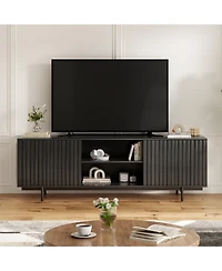 Clihome Mid Century Modern Wood Entertainment Center Tv Stand with Storage and Shelf