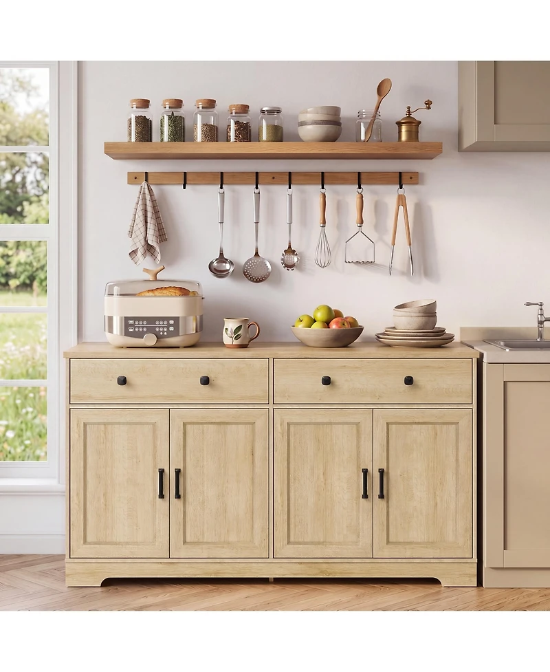 homfan 2 Drawer 4 Door Sideboard Buffet Cabinet, Wood Storage Credenza with Handles, Farmhouse Accent Cabinet for Kitchen, Living Room