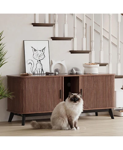 homfan Cat Litter Box Enclosure - 59" Large Hidden Furniture with Sliding Door Access, Ventilated Pet House