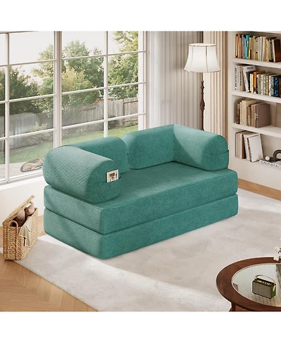 4-in-1 Convertible Folding Sofa Bed, Corduroy Floor Sofa Bed, Frame-Free Floor Lounger with Foam Backrest-Perfect for the Living Room and Bedroom