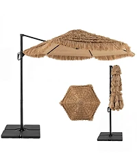 Costway 9.5 Feet Cantilever Tiki Patio Umbrella Set with 220 Lbs Fillable Base for Garden