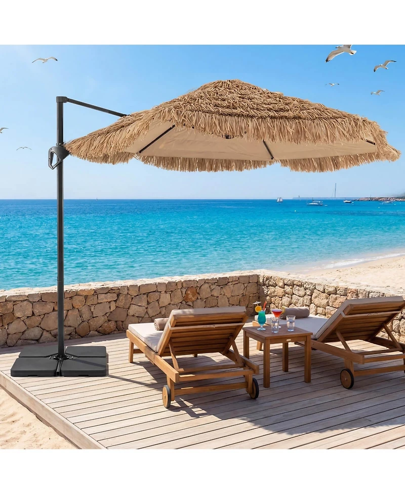 Costway 9.5 Feet Cantilever Tiki Patio Umbrella Set with 220 Lbs Fillable Base for Garden