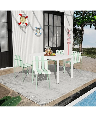 Streamdale Furniture Striped Chairs and Long Table Set IndoorOutdoor