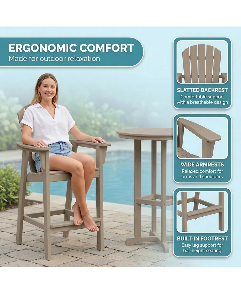 Streamdale 3-Piece Antique Wood Hdpe Indoor/Outdoor Bar Height Bistro Set