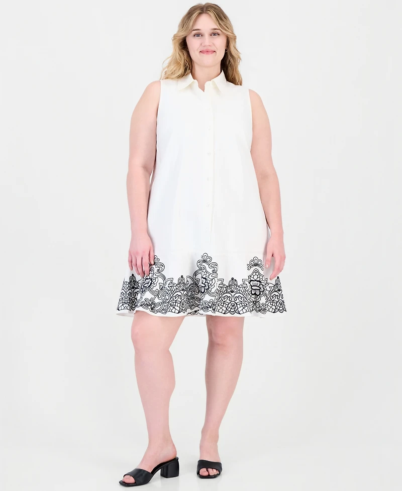 On 34th Plus A-Line Side-Pocket Embroidered Dress, Macy's Exclusive