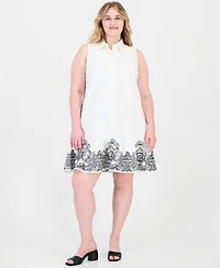 On 34th Plus A-Line Side-Pocket Embroidered Dress, Macy's Exclusive