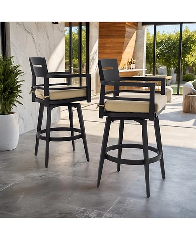 Streamdale Furniture Modern Outdoor 2-Piece Aluminum Swivel Bar Chairs with Sunbrella Cushions