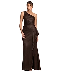 Xscape Petite Glitter Galaxy One-Shoulder Ruched Sheath Gown