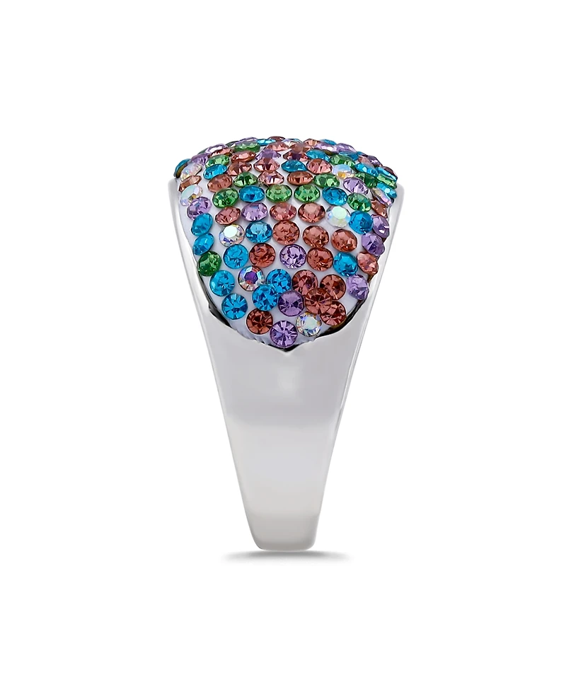 Macy's Pave Crystal Fine Silver-Plated Over Brass Pink, Light Green, Aqua Blue and Iridescent Colors Dome Shaped Ring