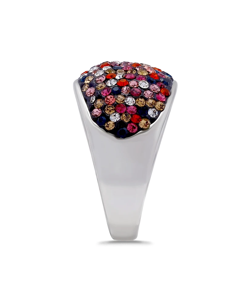 Macy's Pave Crystal Fine Silver-Plated Over Brass Red, Blue, Champagne, Pink, and Clear Colors Dome Shaped Ring