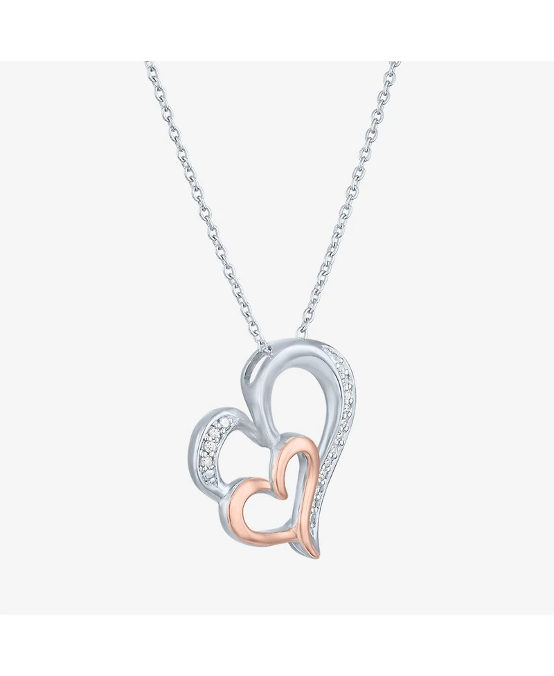 Diamond Double Heart Pendant Necklace in Sterling Silver and 14k Rose Gold (1/10 ct. t.w.)