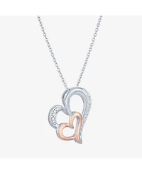 Diamond Double Heart Pendant Necklace in Sterling Silver and 14k Rose Gold (1/10 ct. t.w.)