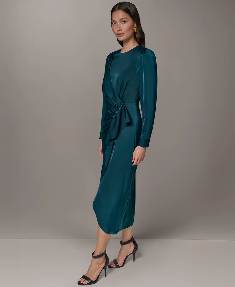 Donna Karan New York Petite Ruffle Trim Satin Midi Dress