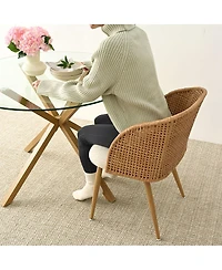 Maison Boucle Set of 2 Rattan Back Dining Chairs, Woven Cane Accent Chairs with Upholstered Seat for Kitchen