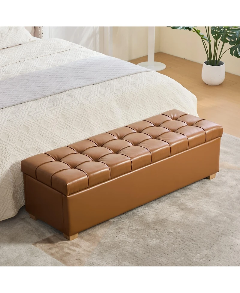 Maison Boucle Storage Ottoman Bench for Bedroom, 60.2" Pu Upholstered with Lid, Tufted Accent Entryway and Living Room