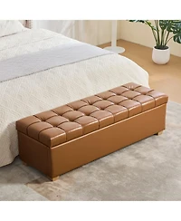 Maison Boucle Storage Ottoman Bench for Bedroom, 60.2" Pu Upholstered with Lid, Tufted Accent Entryway and Living Room