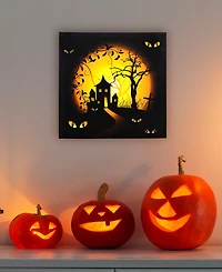 Led Lighted Spooky House Halloween Canvas Wall Art, 19.75" x 19.75"