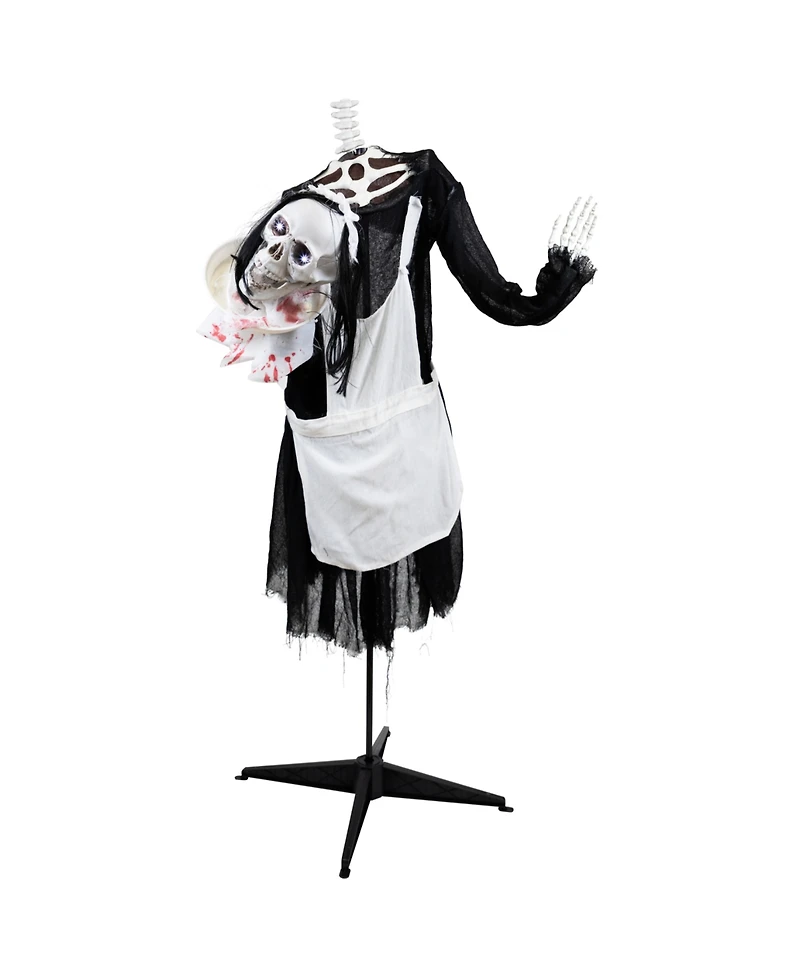57" Animated Led Lighted Head-in-Hand Skeleton Maid Halloween Decoration