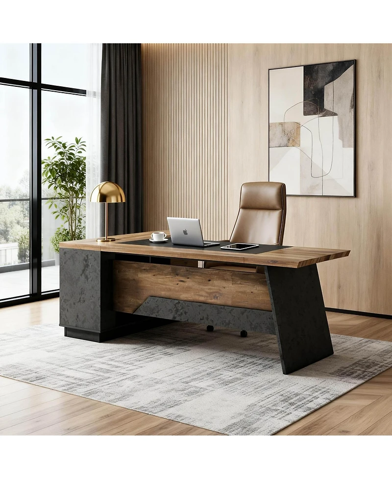 Logicfox Large Office Desk Modern Computer Set with Drawers and Storage Shelves