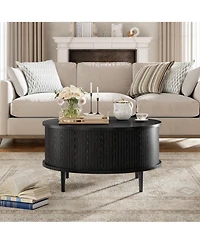 gaomon Round Lift-Top Storage Coffee Table with Vertical Striped Panel, Multi-Functional Hidden Center for Living Room