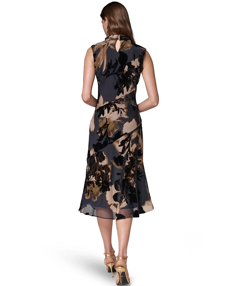 Donna Karan New York women's Printed Velvet Burnout Midi Dress